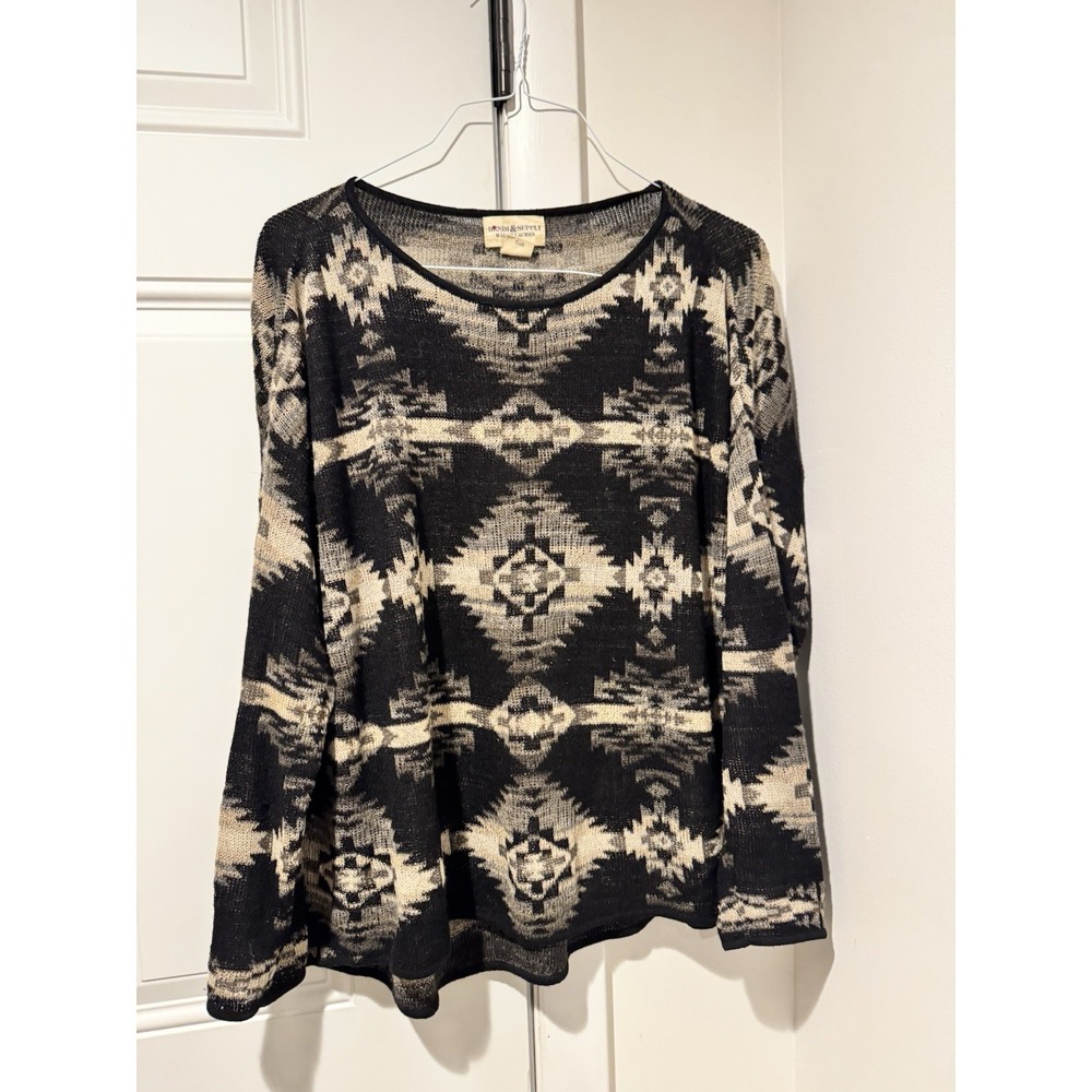 Ralph Lauren Denim & Supply Aztec Pattern Thin Knit Sweater L LS Black Women's - Picture 1 of 9